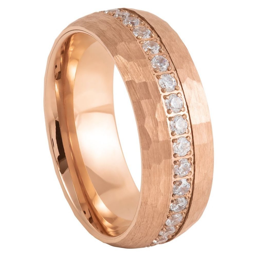 8MM ROSE GOLD CZ ETERNITY TUNGSTEN WEDDING BAND